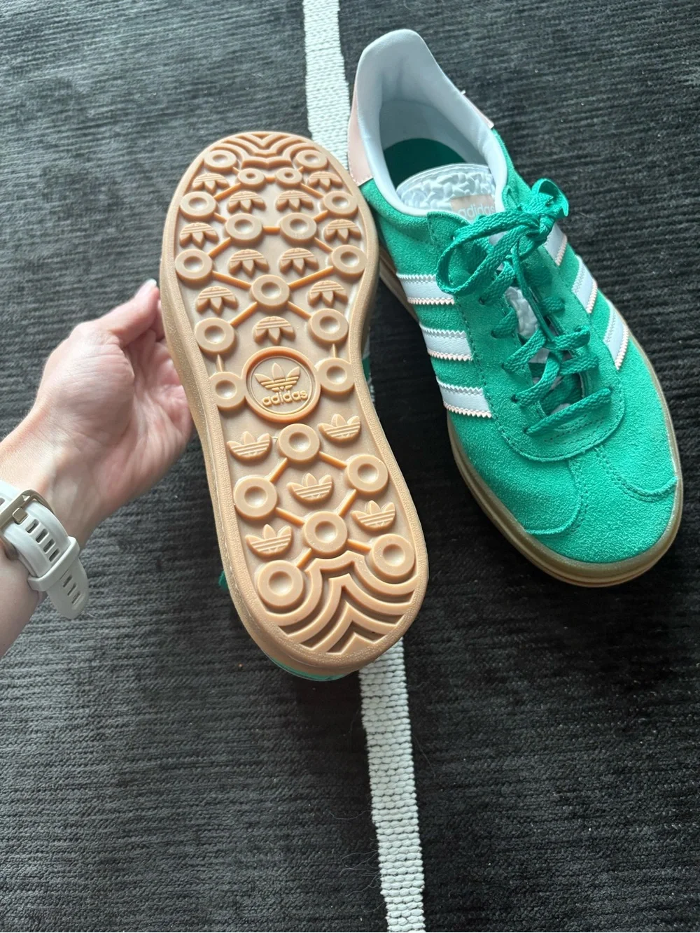 adidas Kids Samba Suede Sneakers in Teal with White and pink Stripes
